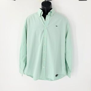 Vineyard Vines Mens Whale Shirt 100% Cotton Button Down Green White Check Sz L